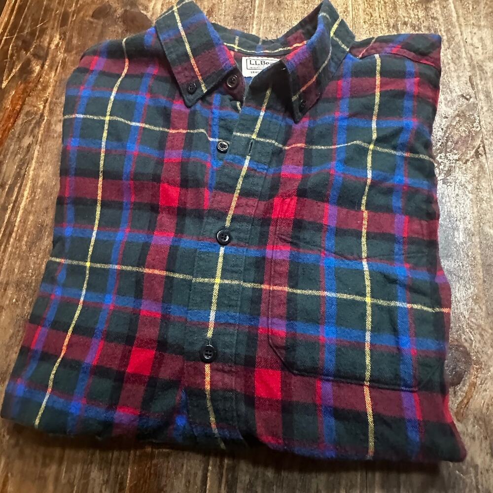 Men's LL Bean 100% Cotton Plaid Flannel Shirt sz L - Picture 5 of 8